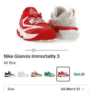 Nike Giannis Immortality 3 Red and White Basketball Athletic Shoes.